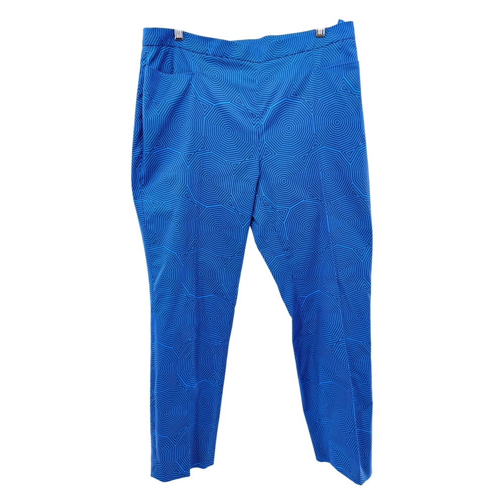 Akris Punto Blue Geometric Trousers Stretch Cotton Slim‎ Pants Womens 10 Bold